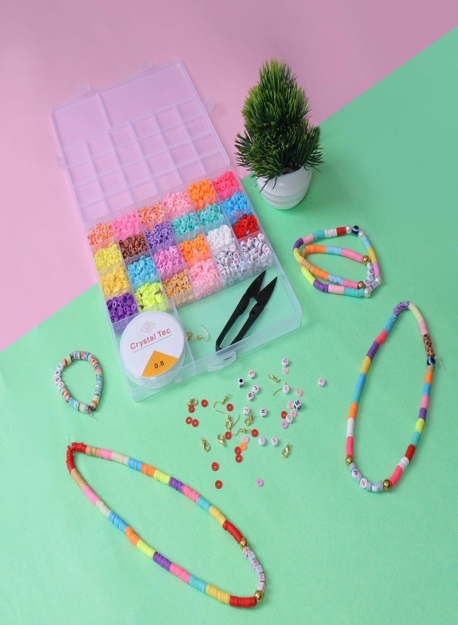 ambitieux Jewelry Making Kit For Kids - Diy Bracelet Making Kit With 24+2 Compartment Box, Colorful Beads, Ear Hangings, Lobster Locks & Rings - Birthday Gift For Girls (Clay Beads 2),Multicolor - Image 3